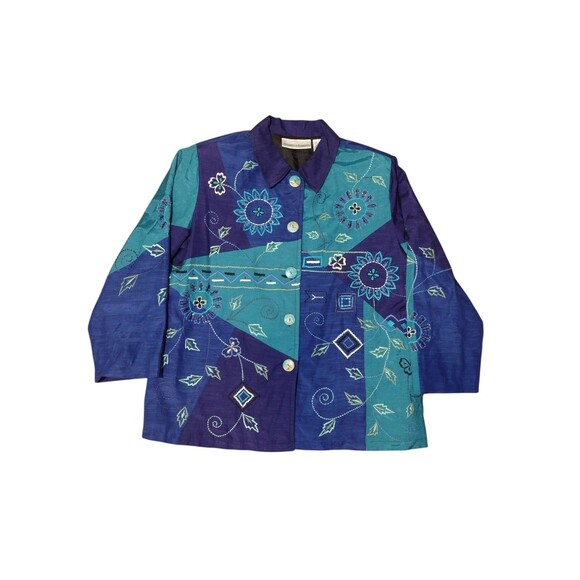 Drapers and damons Jackets & Blazers - Draper's and Damon's Women's beaded sequin jacket Medium Blue Cotton Lightweight